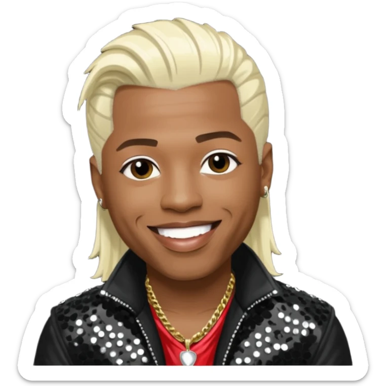  Sisqo from Dru Hill with platinum blonde hair, black sequin outfit, dark skin sticker