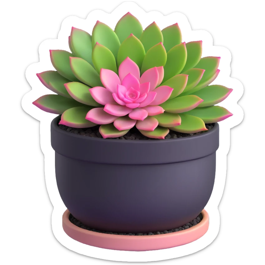 3D style succulent plant with pink and green leaves in a round pot sticker
