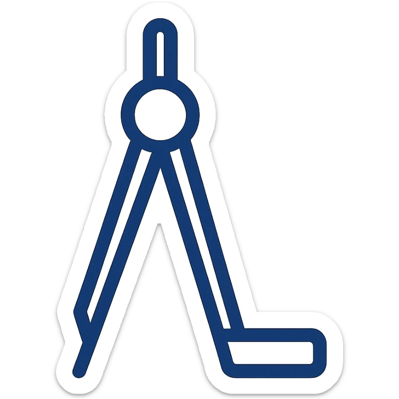 minimalist flat icon of a compass tool forming the letter L, navy blue, clean lines sticker