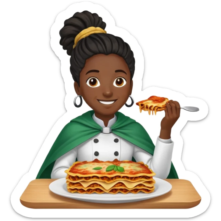  High fade ponytail dreadlock black hair dark skin smiling doctor and nigerian cape eating lasagna  sticker