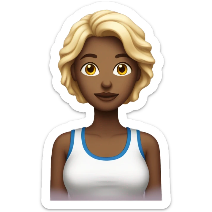 mulher loira com uma camiseta branca fazendo coração sticker