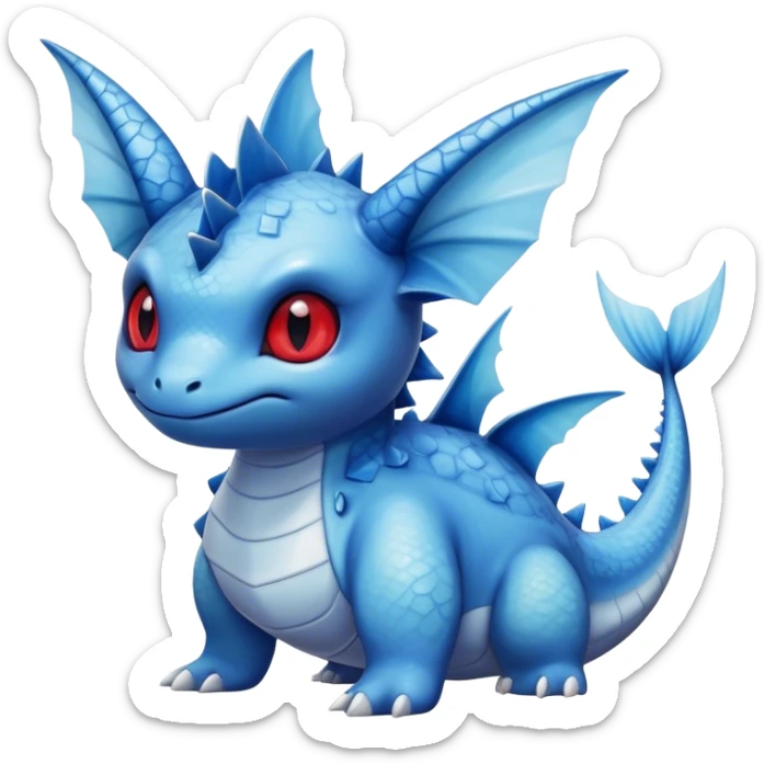 Edgy cool Lapras-Vaporeon-animal-hybrid full body, four legs, red eyes,  sticker