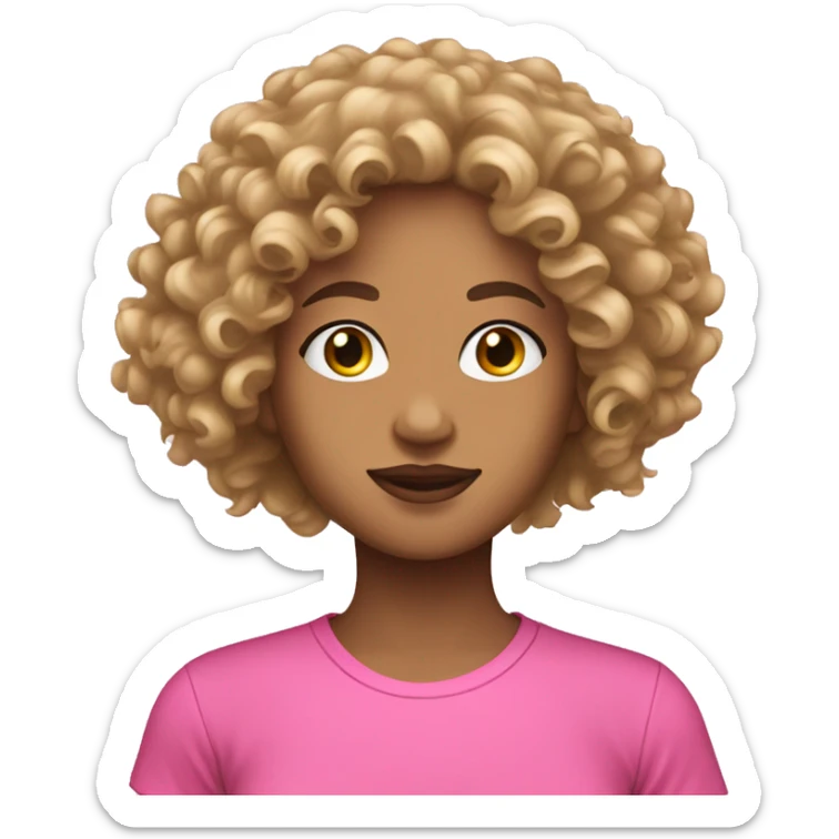 light skin woman curly hair with pink tight t shirt sticker