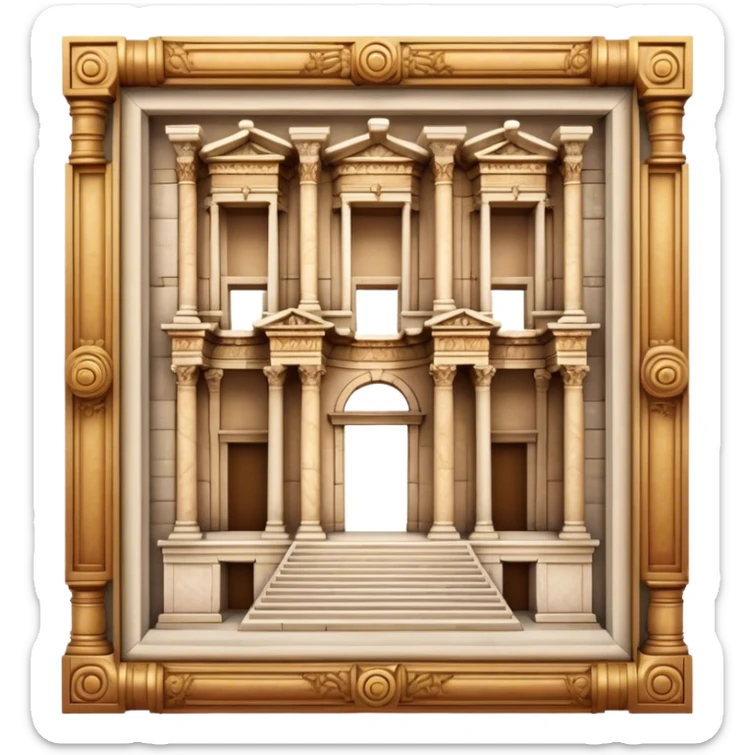 Cinematic Realistic Library of Celsus Landmark Emoji, depicted with an ornate ancient facade rendered with lifelike textures and warm, historical lighting. sticker