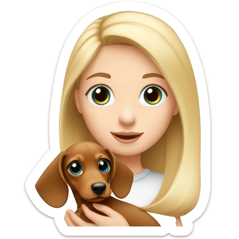 Blonde girl blue eyes holding a blonde dachshund puppy  sticker
