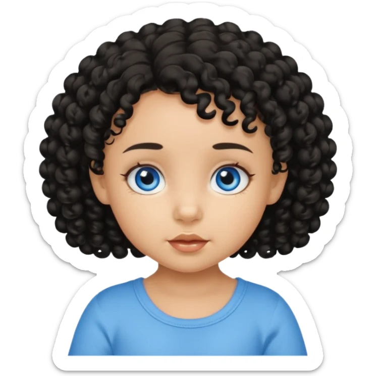 a girl tan baby with black curly hair and blue eyes sticker