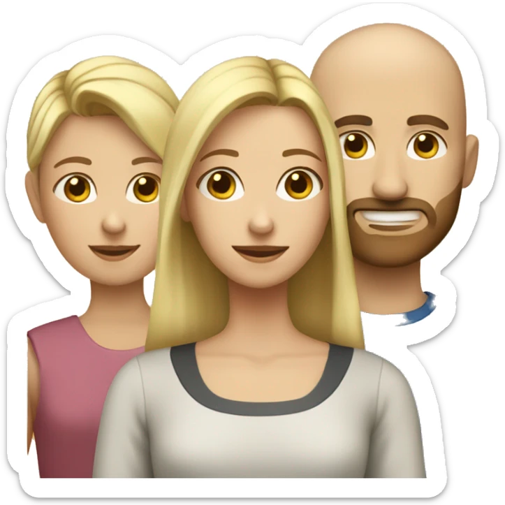 Family, woman with blonde hair, man with no hair and a brown beard and one child (girl) with blonde hair sticker