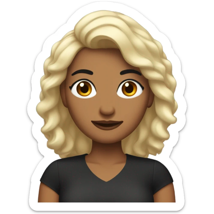 Mujer de cabello negro con puntas rubias pestañas grandes y cejas pobladas sticker