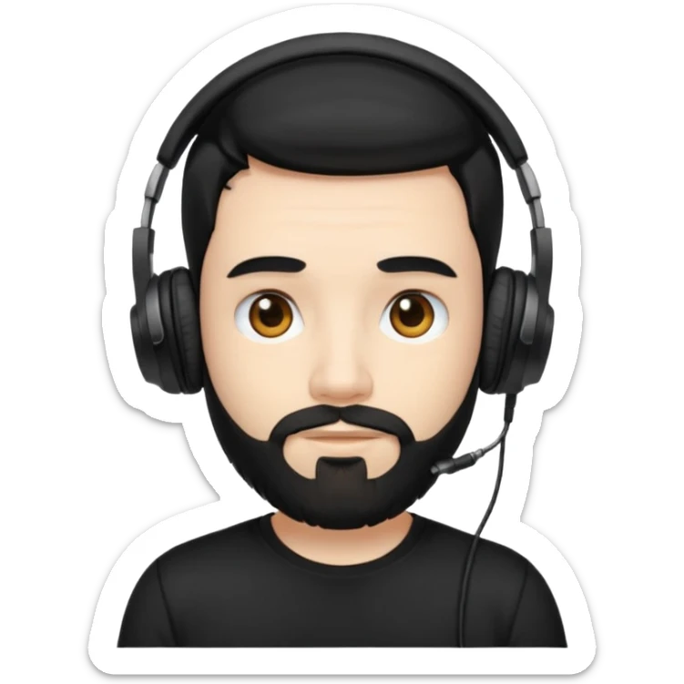 black and  hair with beard and headphones white skin male sticker