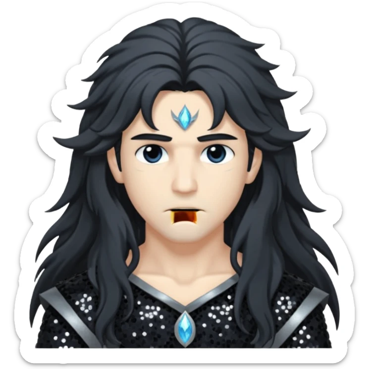 Boreas, God of North Wind from Gods and Goddesses with long black shaggy hair, dark gray sequin outfit sticker