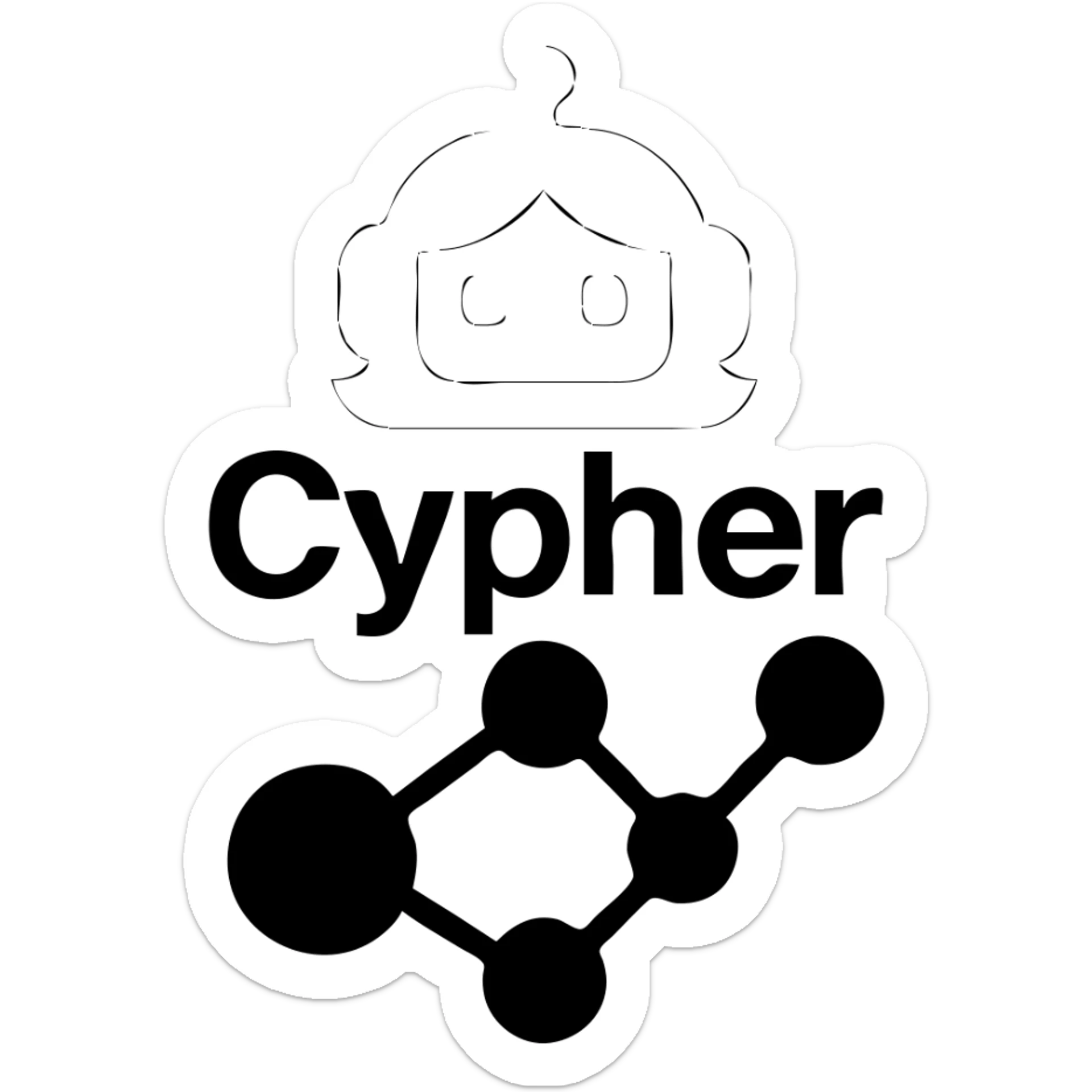 Recolor the robot head blue and change the design to look like a female robot, keeping the 'Cypher' text and graph database node-link motif. sticker