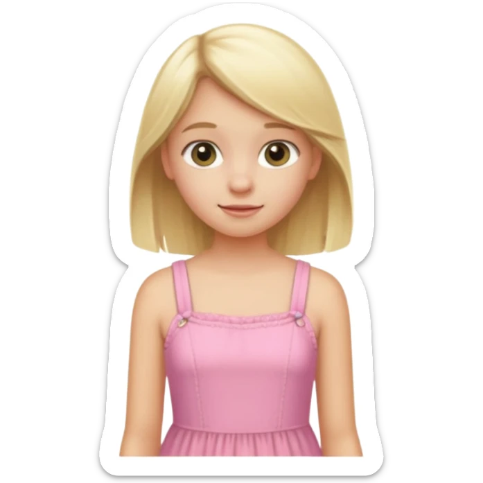 A blonde Australian 12 year old girl in a pink sort  dress cute sticker