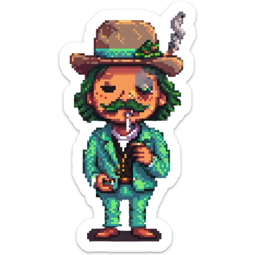 pixel art of a quirky character 'tralalero tralala' smoking a joint sticker