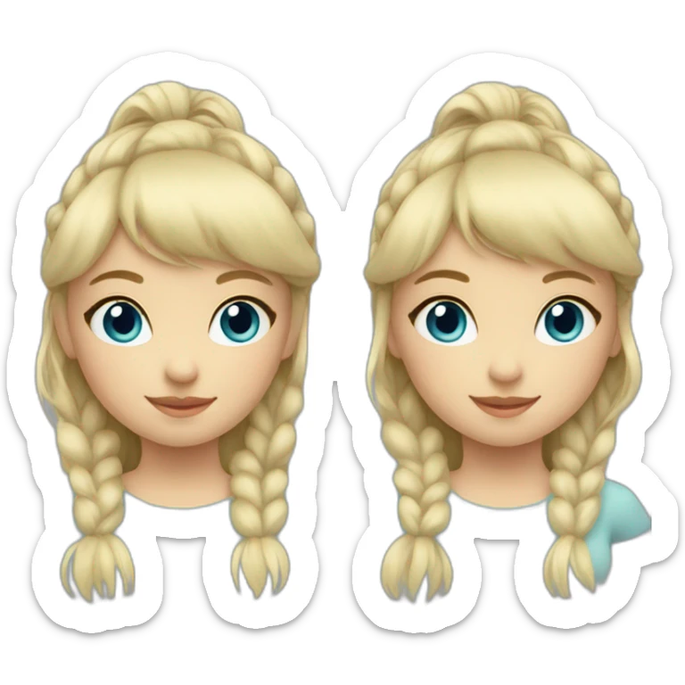Blonde little girl with bangs and blue/gray eyes and a ponytail sticker