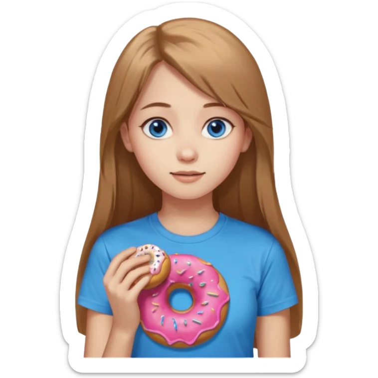 una ragazza dall‘ età di 19 anni con capelli castani chiaro lunghi e lisci ,  occhi celesti,  con addosso una maglietta con una ciambella senza orecchini  sticker