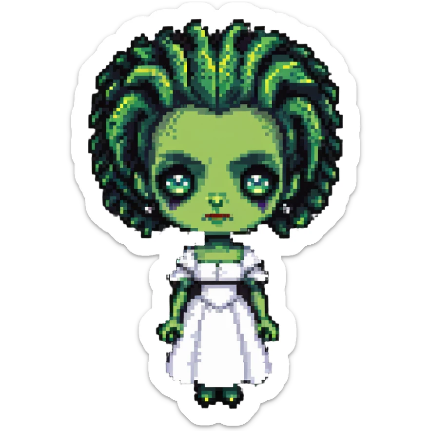 cute pixel Bride of Frankenstein with big eyes and signature hair sticker
