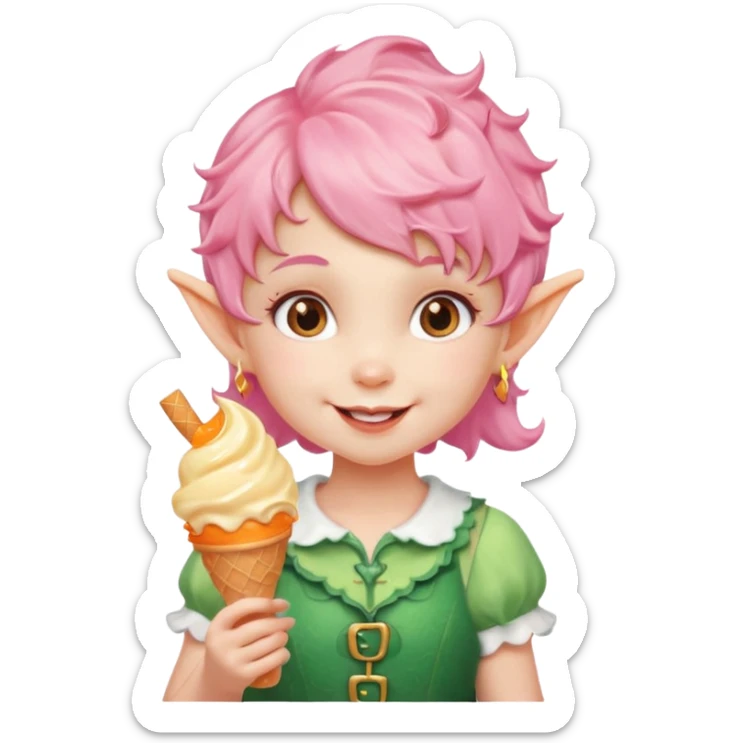 
baby girl elf in pink wavy short hair with orange ice cream




 sticker