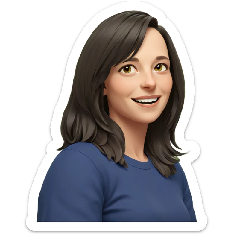 smiling girl with green plant sticker