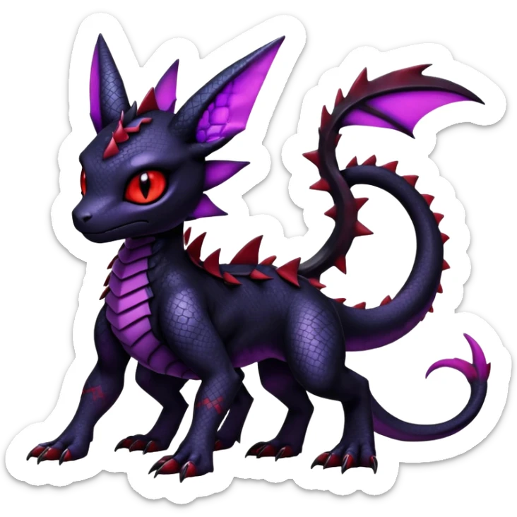 Gothic Edgy Badass Gloomy Cute Dark Guilmon-Salandit-Umbreon-Fakémon-hybrid-creature (full body)  sticker