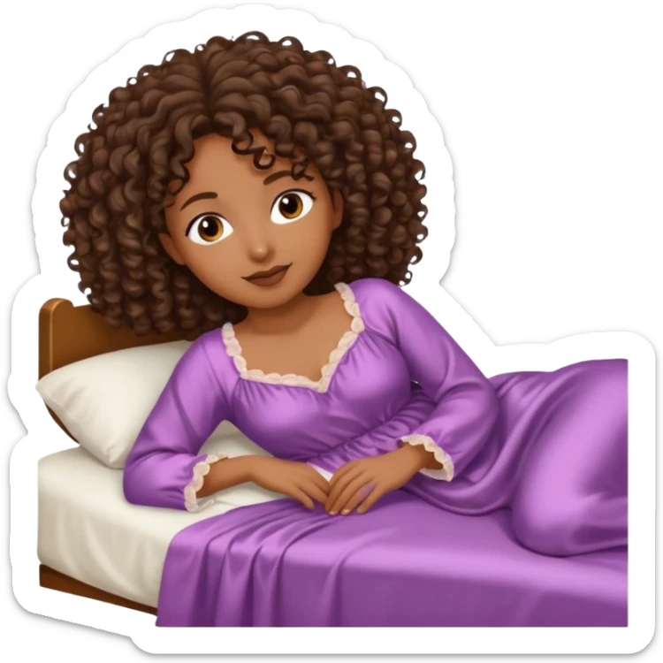 black woman bigger breast emoji curly hair darker. make her a little older. make her lying down in bed sticker