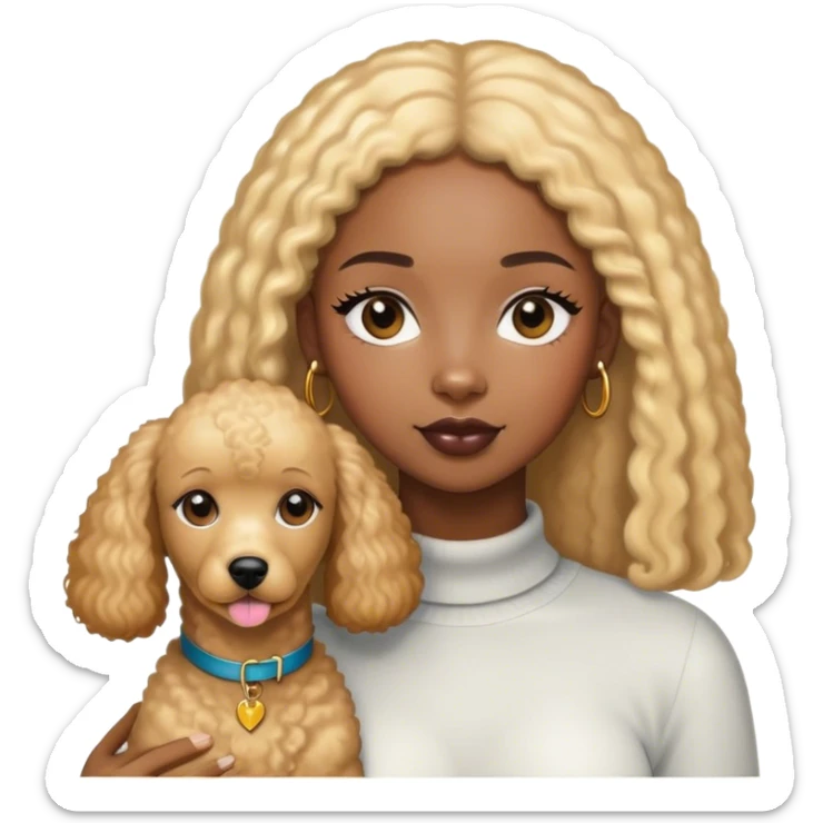 Black straight hair girl wiht golden pudel dog sticker