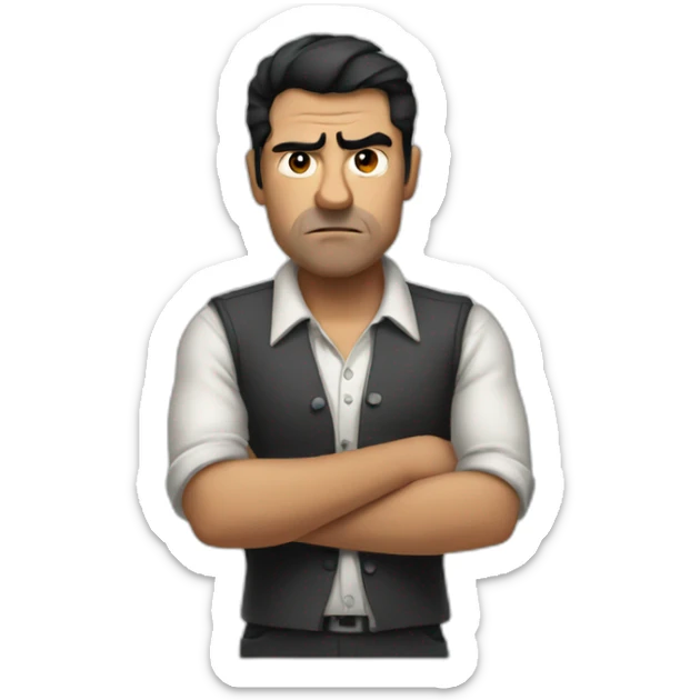 French angry man, black hair, stand up with his arms crossed sticker