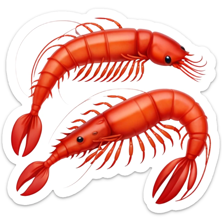 A single krill with a transparent reddish body and four pairs of legs, similar to a prawn sticker