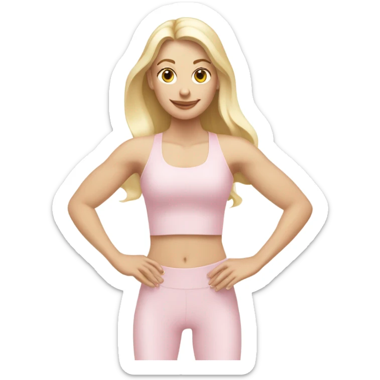 A blonde white Pilates girl in light pink clothes with fitness mat sticker