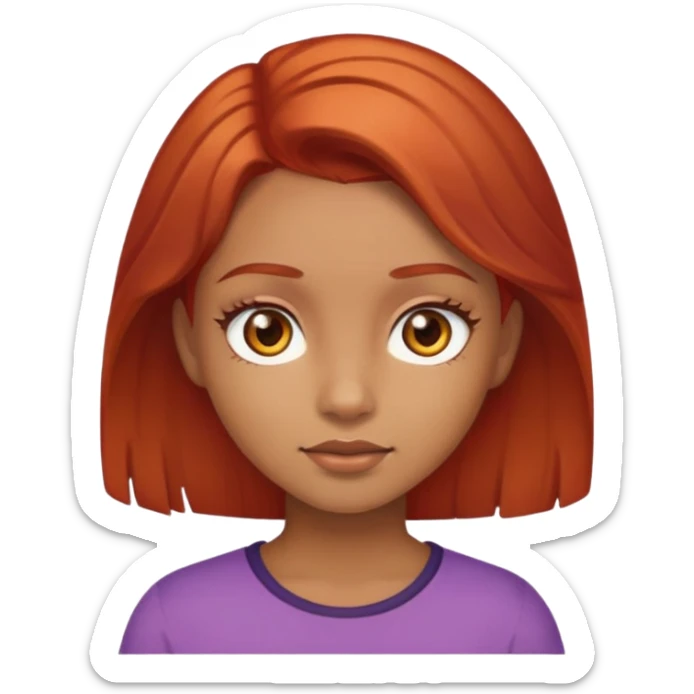 A girl with light brown skin, brown eyes and red hair sticker