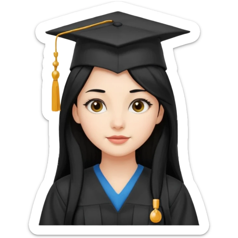 girl with long black hair with medicine degree and the tipical hat of college sticker