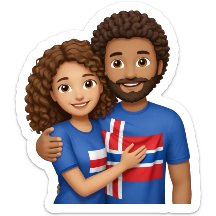 A very happy girl papaya hugging a medium dark skinned curly hair man with a beard and Dominican flag on his shirt   sticker