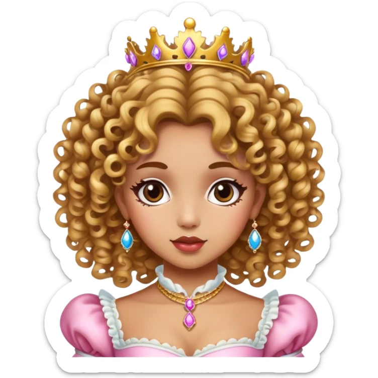 Curly hair girl with highlights, medium skin, princess coquette/rococo sticker