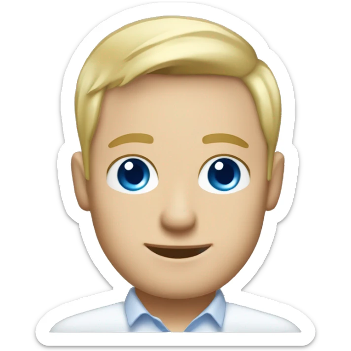 male white blue eye blonde short hair 30 year old gui with a happpy face and an suite Software engineer sticker