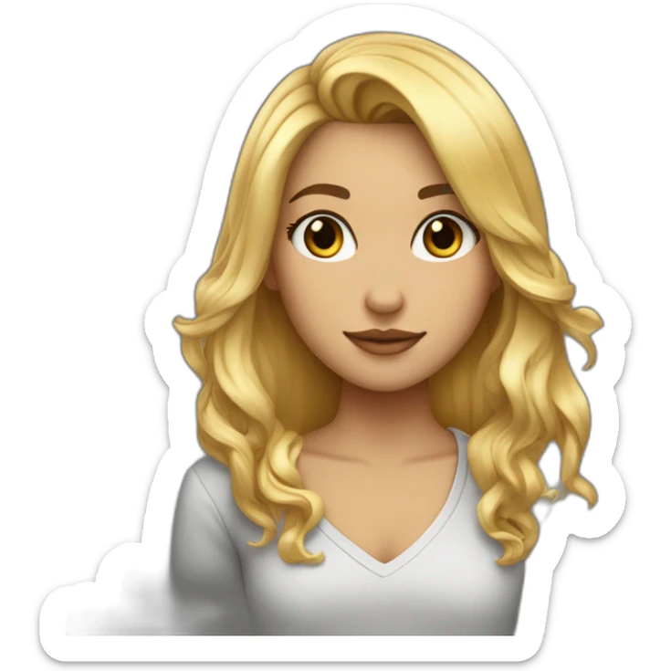 chica rubia con el pelo liso y largo con mechas californianas sin gafas con blusa negra sticker