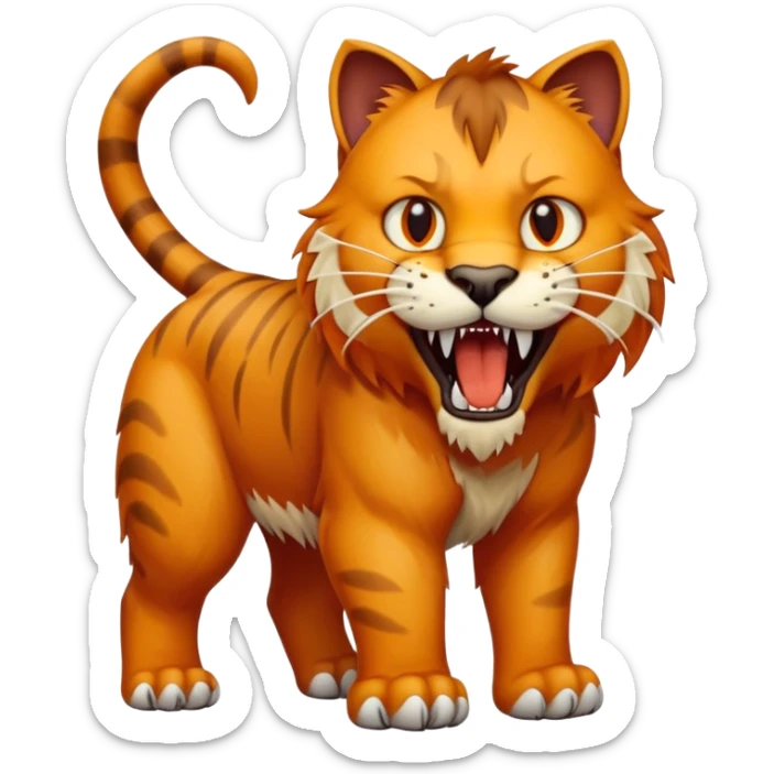 saber-toothed cat with a tiny body and 8-inch-long canine teeth that are ridiculously oversized compared to its minuscule body, extreme contrast sticker