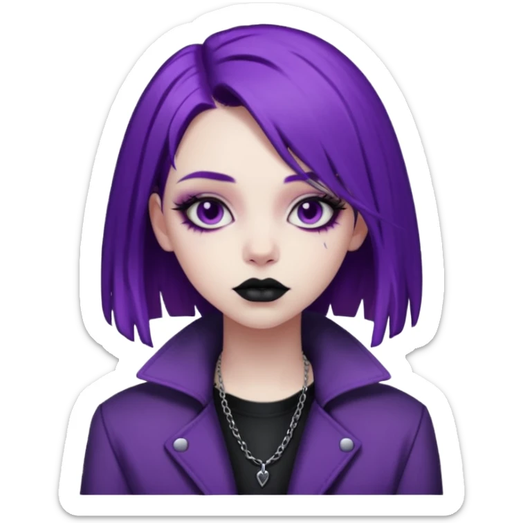amelia from Pathway the uk governement game. The goth e-girl with purple hair and purple jacket sticker