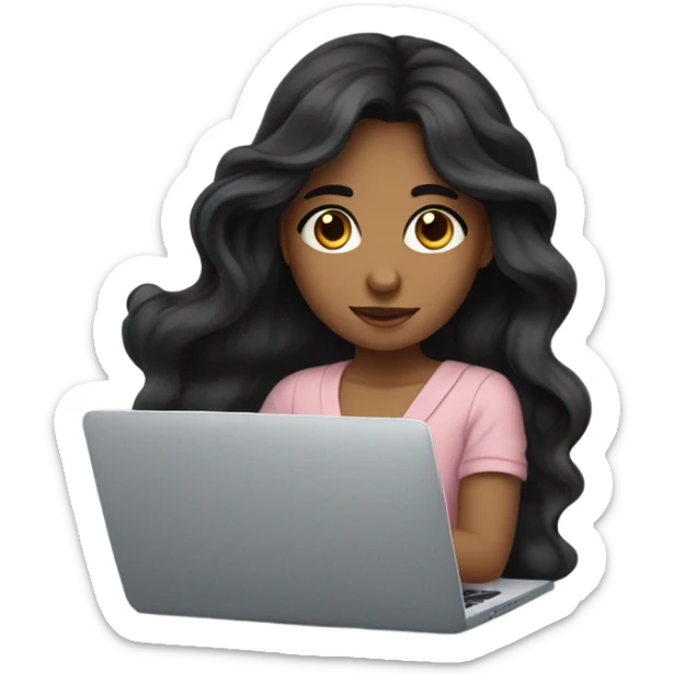 Beautiful girl, Black hair,wavy hair, long hair, Black eyes, Armenian, typing on laptop sticker