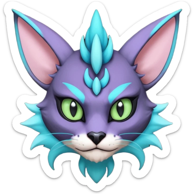 Black and cyan edgy Noivern-Noibat-Purloin-Torracat-Lykoi-Caracal-cat-Fakemon-fusion-hybrid-creature sticker
