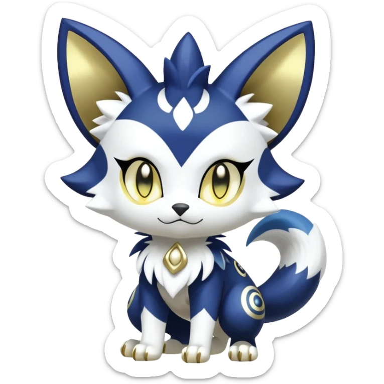 Shiny mExotic Colorfulj Excessive Mysterious Gothic Meowstic-Poochyena-Pokémon-Fakémon-hybrid-creature (full body) with pattern-markings with golden eyes sticker