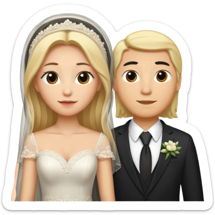 Wedding couple blonde bride long hair and long black hair Chinese groom
 sticker