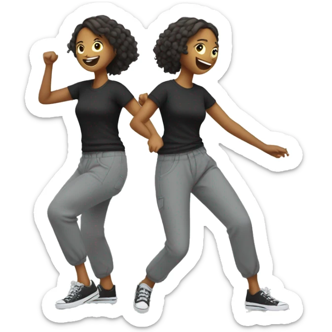 Girl in black t-shirt with white text on it, in baggy grey trousers is dancing sticker