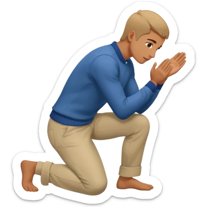 side view of a man kneeling and bowing, gesture of submission sticker