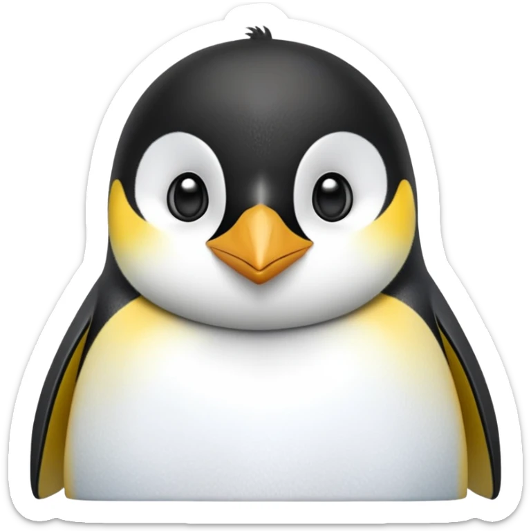 cinematic-adult-emperor-penguin-portrait-emoji,-head-tilted-playfully-and-inquisitively,-with-glossy,-pristine-plumage,-sparkling-eyes-filled-with-curiosity,-simplified-yet-irresistibly-adorable-features, black, large black eyes face sticker
