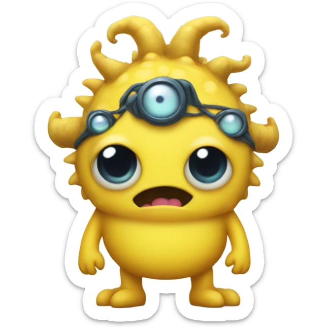 Yellow monster with 4 eyes and a big belly with pigtails and bows sticker