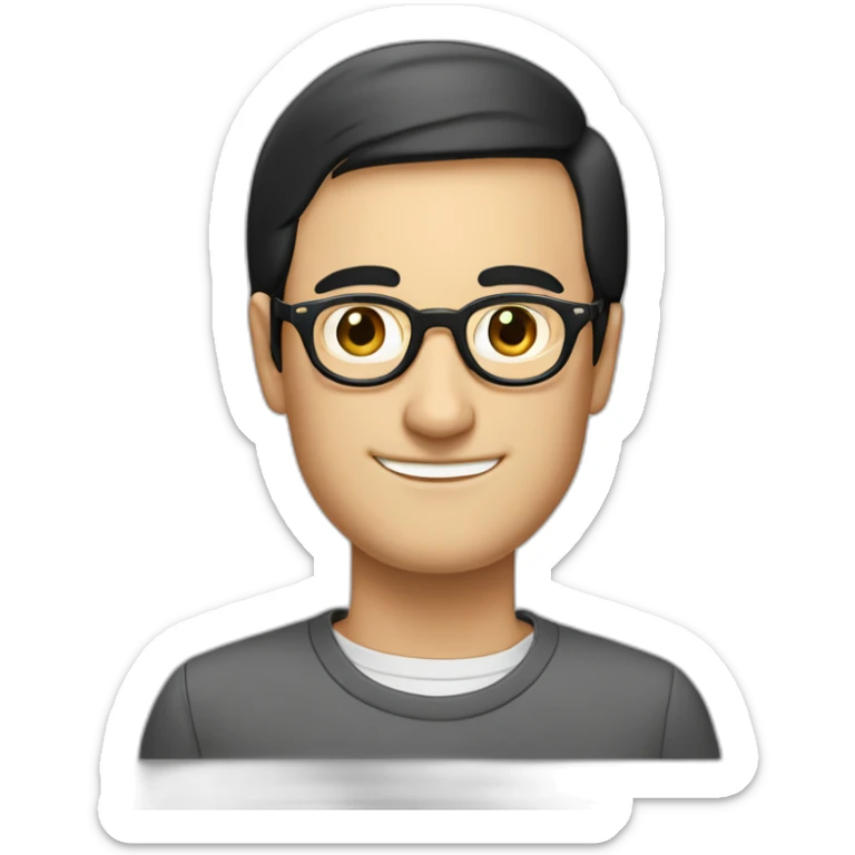 French-guy, short-black-hair, rounded-glasses, nerd, no-beard, Steve-Jobs-like sticker