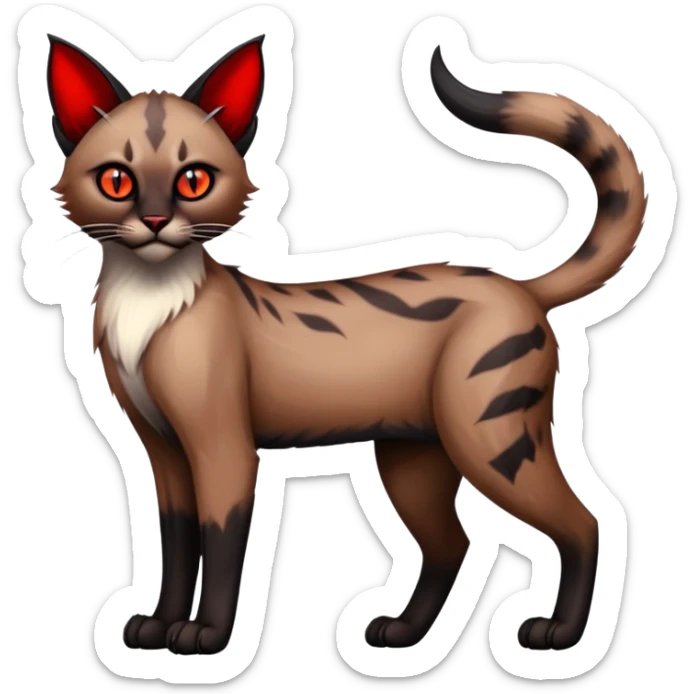 Gothic exotic Red and black and edgy and cute shiny Fantasy-Siamese-Bobcat-Caracal-Lykoi-feline-Fakémon-feline-hybrid (full body) sticker