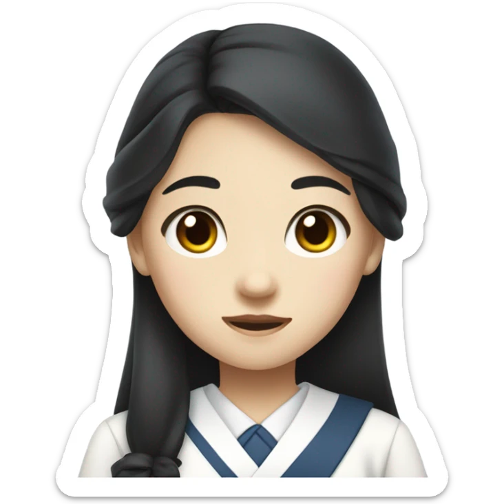 korean girl with slit-eyed, long black hair, summer uniform  sticker