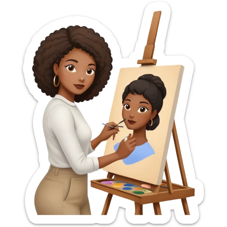 black women painting shapes on canvas on painting easel sticker