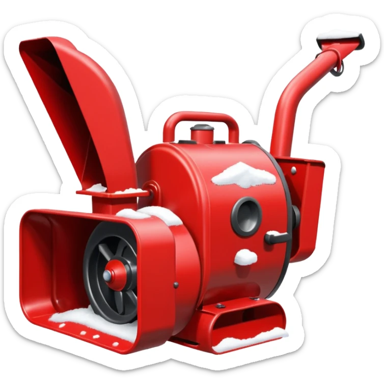 red snowblower emoji with snow being blown out of top shoot sticker