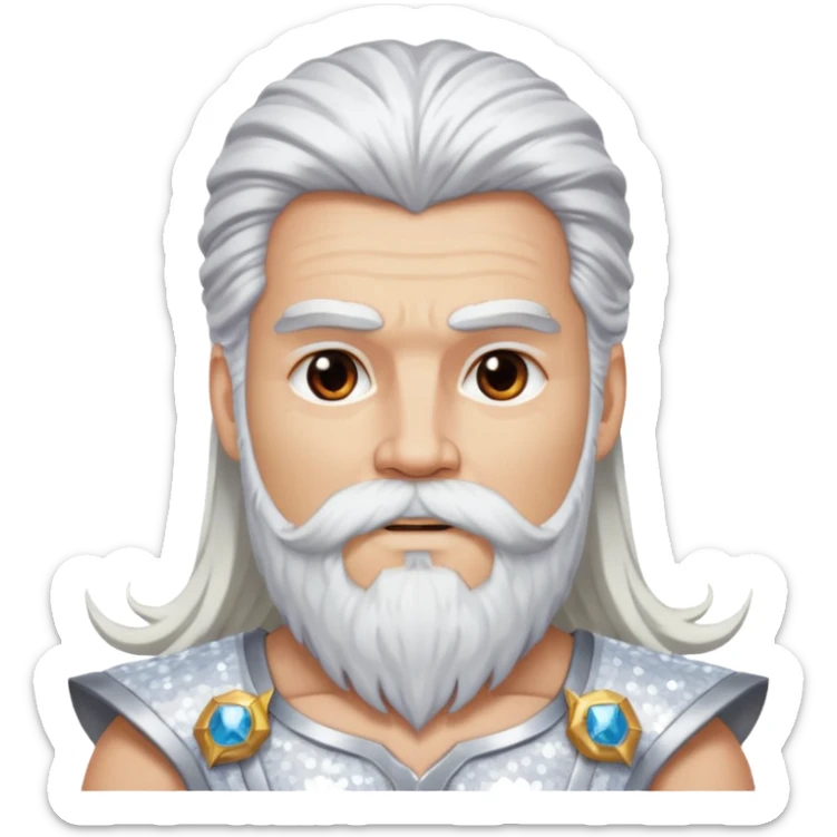 Jupiter, God of Thunder from Gods and Goddesses with long white hair and beard, white sequin outfit sticker